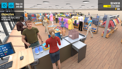 A lively and bustling supermarket scene filled with vibrant fashion items, capturing the excitement and creativity of the Supermarket Fashion Simulator game.