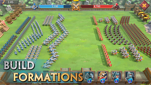 A thrilling battle scene from Lords Mobile, showcasing heroes clashing in an epic strategic fight, capturing the excitement and intensity of the game.