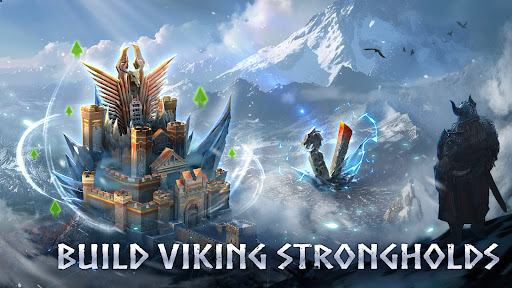 A fierce Viking warrior stands on a cliff overlooking a vast, conquest-ready landscape, embodying the spirit of adventure and strategy.