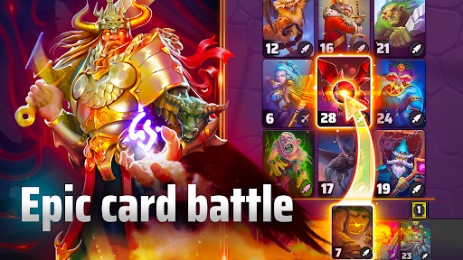 An enthralling card game strategy battle scene, evoking excitement and strategic prowess.