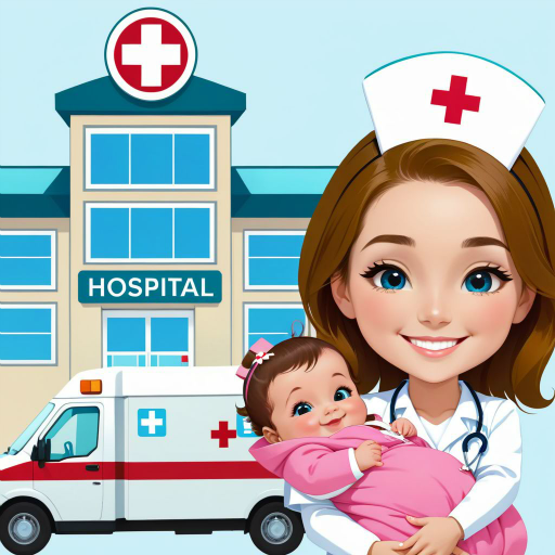 A vibrant and colorful digital illustration of children playing doctor in a hospital setting, capturing the essence of creativity, learning, and fun.