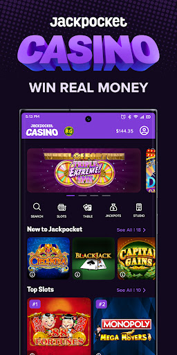 Excited gamer holding a smartphone with a winning lottery ticket display, symbolizing the thrill and potential of the Jackpocket Casino App experience.