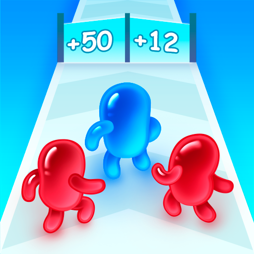 A colorful and dynamic scene from Blob Clash, showcasing strategic gameplay with vibrant blob characters making their move on the game board, illustrating the excitement and challenge of the game.