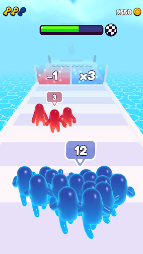 A colorful and dynamic scene from Blob Clash, showcasing strategic gameplay with vibrant blob characters making their move on the game board, illustrating the excitement and challenge of the game.