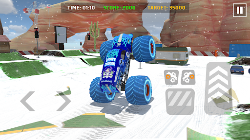 An exhilarating moment of a monster truck soaring through the air, capturing the thrill and excitement of a high-speed stunt in a stunning 3D racing game.