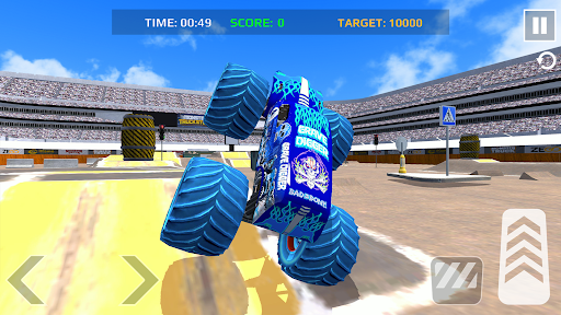 An exhilarating moment of a monster truck soaring through the air, capturing the thrill and excitement of a high-speed stunt in a stunning 3D racing game.