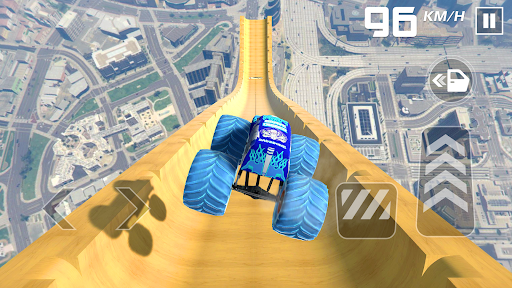 An exhilarating moment of a monster truck soaring through the air, capturing the thrill and excitement of a high-speed stunt in a stunning 3D racing game.