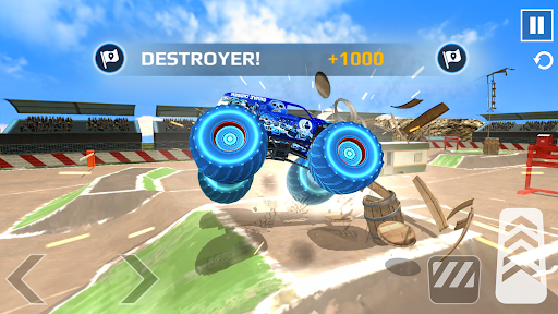 An exhilarating moment of a monster truck soaring through the air, capturing the thrill and excitement of a high-speed stunt in a stunning 3D racing game.