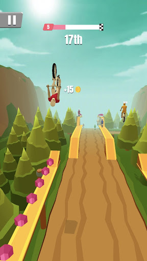 An exhilarating race experience on a mobile device, capturing the thrill and speed of a high-adrenaline bike race.