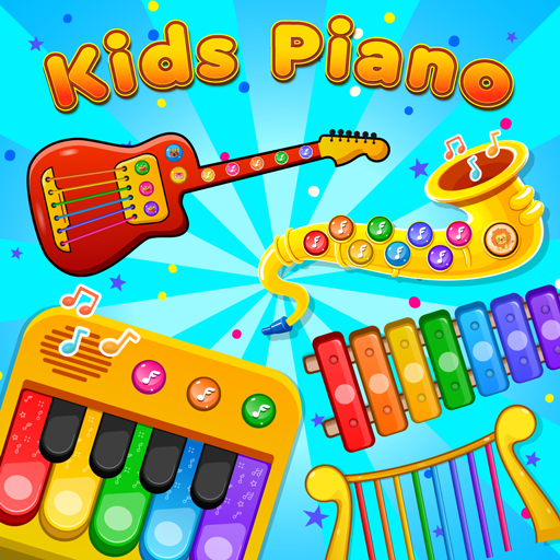 A joyful child playing on a colorful piano app, symbolizing the blend of fun and education in music games.