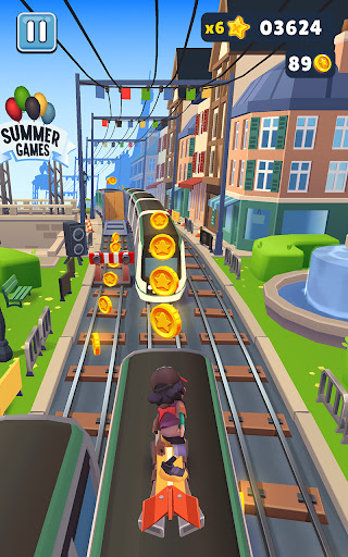 A thrilling chase through vibrant subway landscapes, capturing the excitement and adventure of the Subway Surfers game.