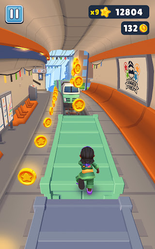 A thrilling chase through vibrant subway landscapes, capturing the excitement and adventure of the Subway Surfers game.