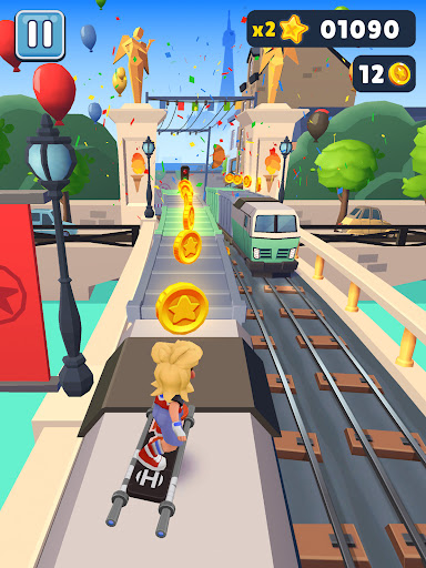 A thrilling chase through vibrant subway landscapes, capturing the excitement and adventure of the Subway Surfers game.