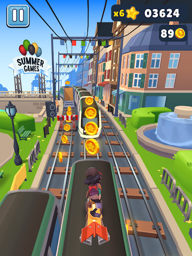 A thrilling chase through vibrant subway landscapes, capturing the excitement and adventure of the Subway Surfers game.