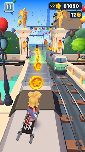 A thrilling chase through vibrant subway landscapes, capturing the excitement and adventure of the Subway Surfers game.