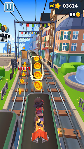 A thrilling chase through vibrant subway landscapes, capturing the excitement and adventure of the Subway Surfers game.