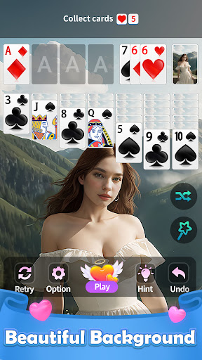 A vibrant and engaging Klondike Solitaire game with colorful themes, empowering graphics, and a joyful atmosphere, perfect for young girls seeking fun and challenges.