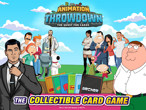 A vibrant and exciting card battle scene featuring animated characters from popular TV shows, capturing the essence of strategy and fun.