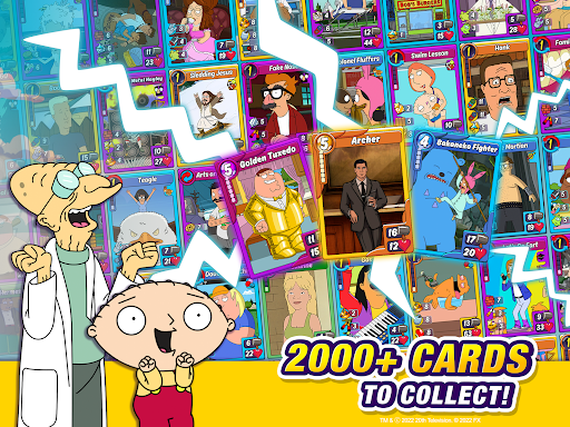 A vibrant and exciting card battle scene featuring animated characters from popular TV shows, capturing the essence of strategy and fun.