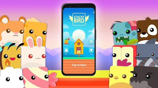 A vibrant, playful bird navigating through colorful obstacles, symbolizing fun and challenge in a mobile game.