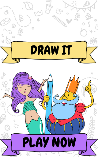 A joyful person drawing enthusiastically on their mobile device, surrounded by vibrant colors and creative sketches, embodying the fun and excitement of the Draw It game.