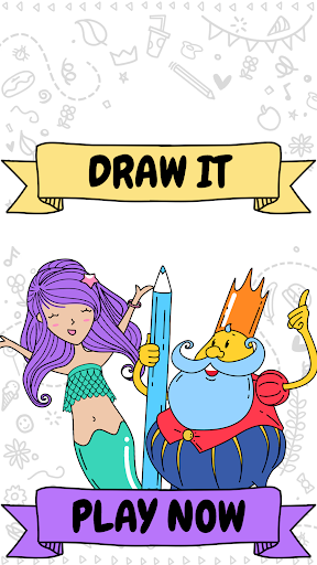 A joyful person drawing enthusiastically on their mobile device, surrounded by vibrant colors and creative sketches, embodying the fun and excitement of the Draw It game.