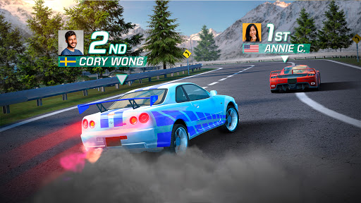 A thrilling race car speeding down a vibrant track, capturing the excitement and intensity of competitive racing.