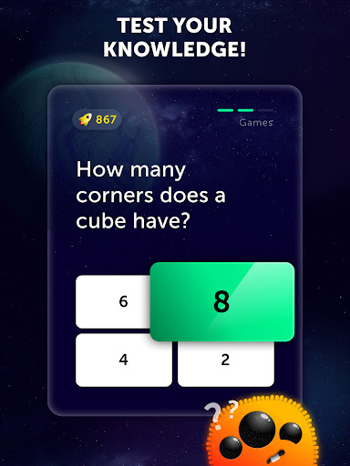 A vibrant and engaging atmosphere of Quiz Planet, filled with trivia questions and enthusiastic players, symbolizing the excitement and fun of learning through quizzes.