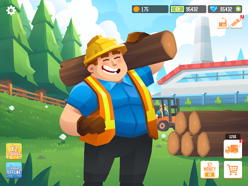 A vibrant depiction of a bustling lumber operation, capturing the essence of industry and growth, evoking a sense of adventure and entrepreneurial spirit.