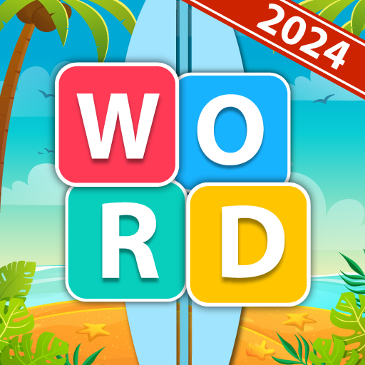 A joyful player immersed in a word puzzle adventure, experiencing a blend of challenge and excitement, akin to surfing through a sea of letters.