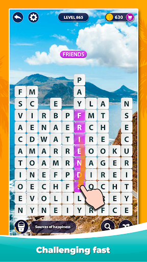 A joyful player immersed in a word puzzle adventure, experiencing a blend of challenge and excitement, akin to surfing through a sea of letters.