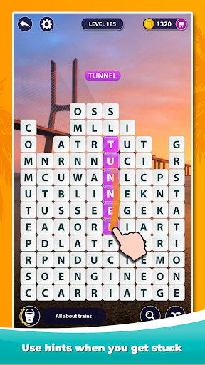 A joyful player immersed in a word puzzle adventure, experiencing a blend of challenge and excitement, akin to surfing through a sea of letters.