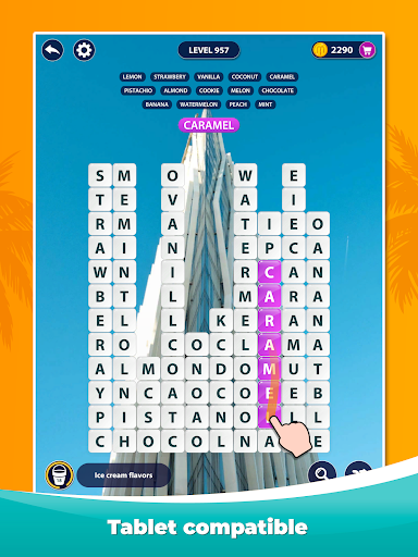 A joyful player immersed in a word puzzle adventure, experiencing a blend of challenge and excitement, akin to surfing through a sea of letters.