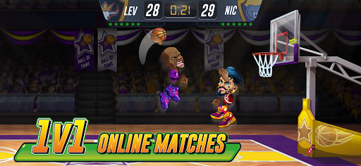 A thrilling basketball game with fast-paced action and competitive spirit, capturing the excitement of online multiplayer sports.