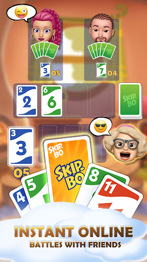 A group of friends enjoying a lively game of Skip-Bo, filled with laughter and strategy around the table.