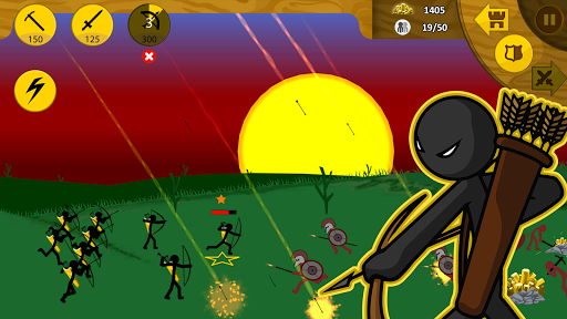 An intense battlefield scene in Stick War Legacy, showcasing stick figure armies clashing with strategic precision, evoking a sense of excitement and challenge.