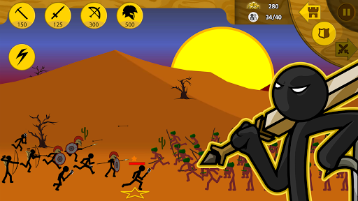 An intense battlefield scene in Stick War Legacy, showcasing stick figure armies clashing with strategic precision, evoking a sense of excitement and challenge.