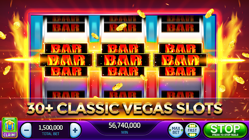 An exhilarating and vibrant experience of classic Las Vegas casino slots, capturing the thrill and anticipation of spinning the reels.