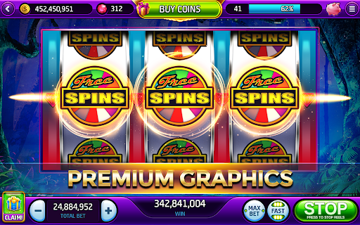 An exhilarating and vibrant experience of classic Las Vegas casino slots, capturing the thrill and anticipation of spinning the reels.