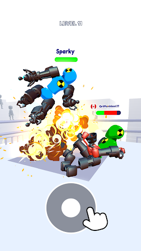 A thrilling and chaotic battle scene from Merge Ragdoll Fighting, showcasing vibrant colors and engaging ragdoll physics, capturing the excitement and humor of the game.