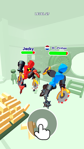 A thrilling and chaotic battle scene from Merge Ragdoll Fighting, showcasing vibrant colors and engaging ragdoll physics, capturing the excitement and humor of the game.