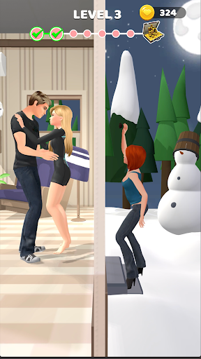 A virtual couple sharing a moment, reflecting the warm and engaging atmosphere of a relationship simulation game.