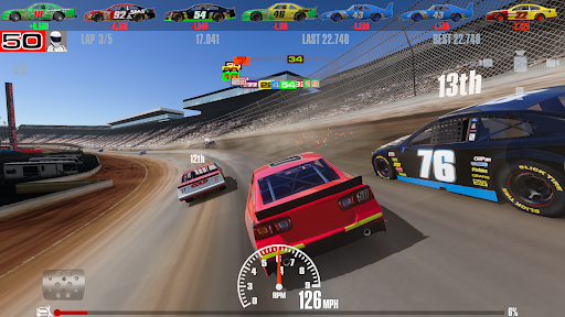 A thrilling race with stock cars speeding around a track, capturing the excitement and intensity of the competition.