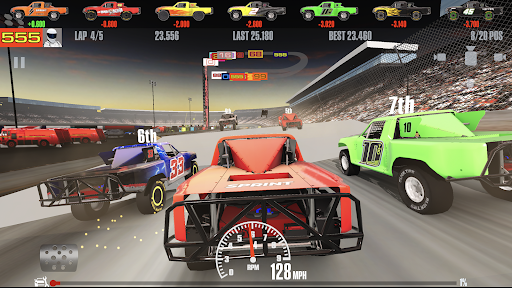 A thrilling race with stock cars speeding around a track, capturing the excitement and intensity of the competition.