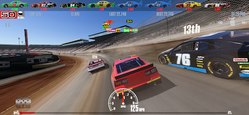 A thrilling race with stock cars speeding around a track, capturing the excitement and intensity of the competition.