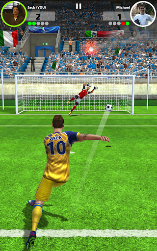 An intense, exhilarating soccer match where players bend the ball into the goal, capturing the thrill and excitement of mastering free kicks in Football Strike.