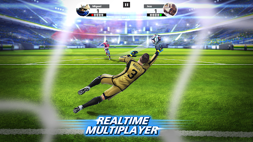 An intense, exhilarating soccer match where players bend the ball into the goal, capturing the thrill and excitement of mastering free kicks in Football Strike.