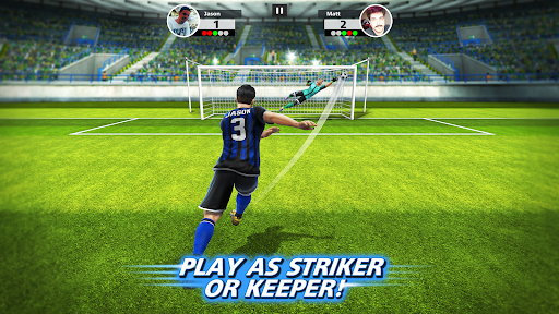 An intense, exhilarating soccer match where players bend the ball into the goal, capturing the thrill and excitement of mastering free kicks in Football Strike.