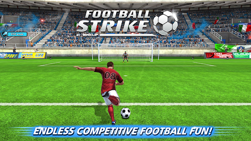 An intense, exhilarating soccer match where players bend the ball into the goal, capturing the thrill and excitement of mastering free kicks in Football Strike.