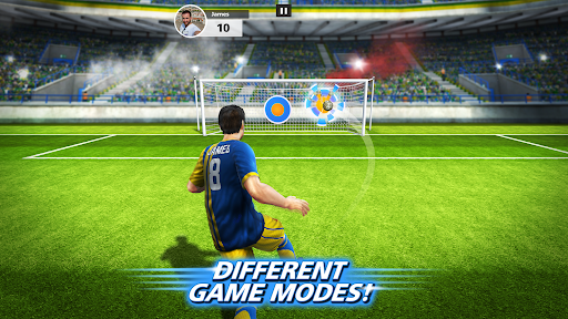 An intense, exhilarating soccer match where players bend the ball into the goal, capturing the thrill and excitement of mastering free kicks in Football Strike.